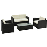 Poly Rattan Wicker 4 Pieces Garden Sofa Set With Glass Top Coffee Table - Velmora
