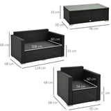 Poly Rattan Wicker 4 Pieces Garden Sofa Set With Glass Top Coffee Table - Velmora