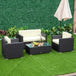 Poly Rattan Wicker 4 Pieces Garden Sofa Set With Glass Top Coffee Table - Velmora