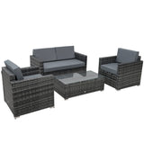 Poly Rattan Wicker 4 Pieces Garden Sofa Set With Glass Top Coffee Table - Velmora