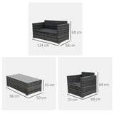 Poly Rattan Wicker 4 Pieces Garden Sofa Set With Glass Top Coffee Table - Velmora