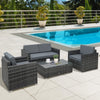 Poly Rattan Wicker 4 Pieces Garden Sofa Set With Glass Top Coffee Table - Velmora