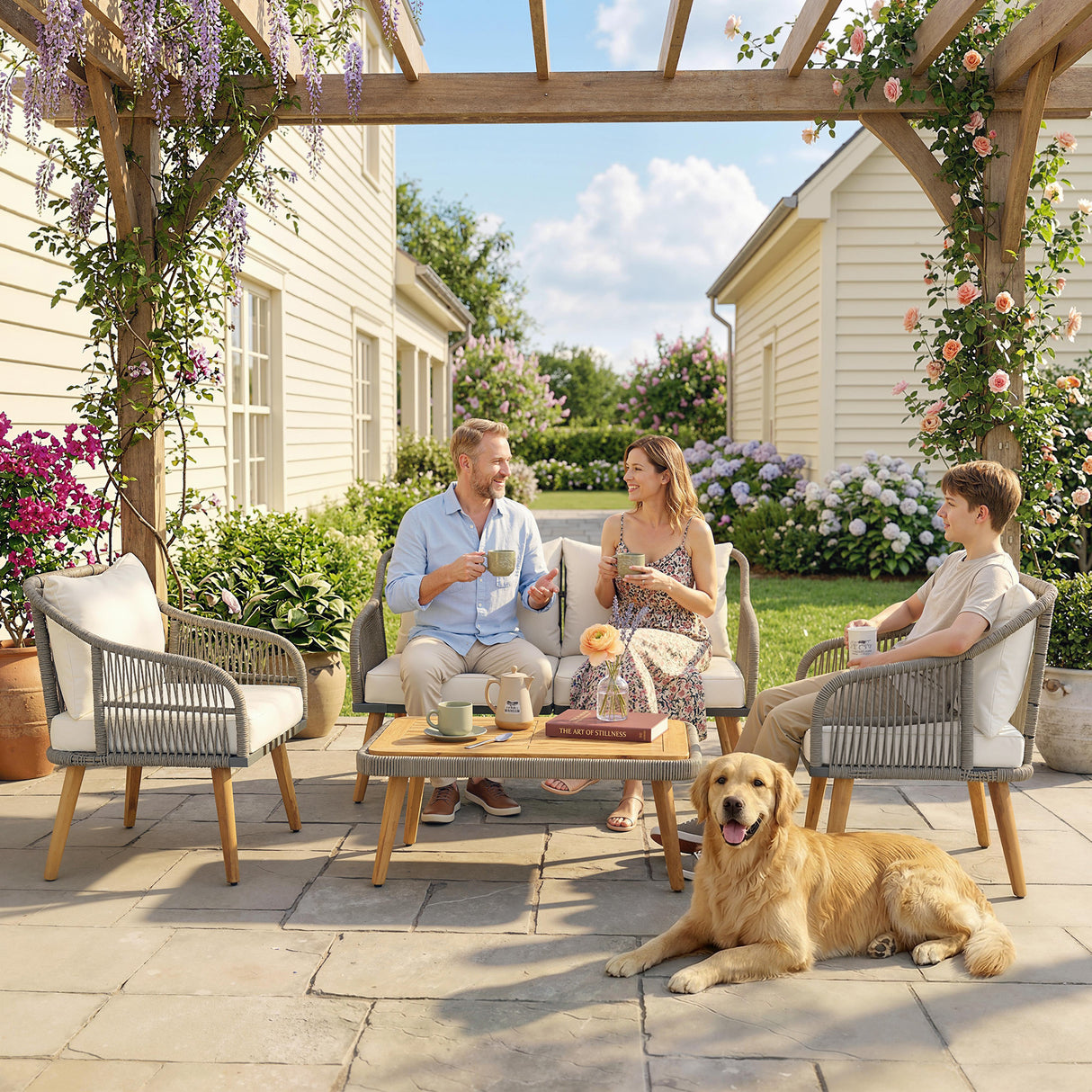 Poly Rattan Wicker 4 Pieces Garden Sofa Set With Loveseat And Armchairs - Velmora