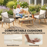 Poly Rattan Wicker 4 Pieces Garden Sofa Set With Loveseat And Armchairs - Velmora