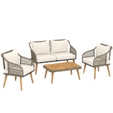 Poly Rattan Wicker 4 Pieces Garden Sofa Set With Loveseat And Armchairs - Velmora