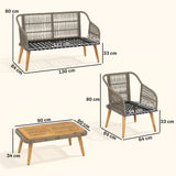 Poly Rattan Wicker 4 Pieces Garden Sofa Set With Loveseat And Armchairs - Velmora