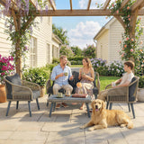 Poly Rattan Wicker 4 Pieces Garden Sofa Set With Loveseat And Armchairs - Velmora