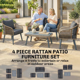 Poly Rattan Wicker 4 Pieces Garden Sofa Set With Loveseat And Armchairs - Velmora