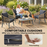 Poly Rattan Wicker 4 Pieces Garden Sofa Set With Loveseat And Armchairs - Velmora