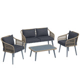 Poly Rattan Wicker 4 Pieces Garden Sofa Set With Loveseat And Armchairs - Velmora