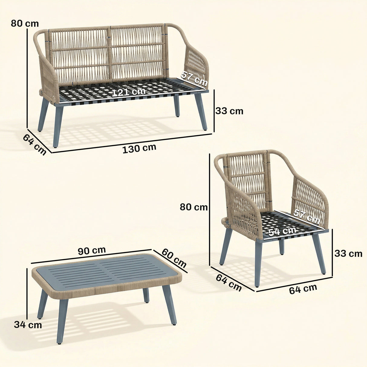 Poly Rattan Wicker 4 Pieces Garden Sofa Set With Loveseat And Armchairs - Velmora