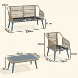 Poly Rattan Wicker 4 Pieces Garden Sofa Set With Loveseat And Armchairs - Velmora