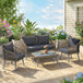 Poly Rattan Wicker 4 Pieces Garden Sofa Set With Loveseat And Armchairs - Velmora