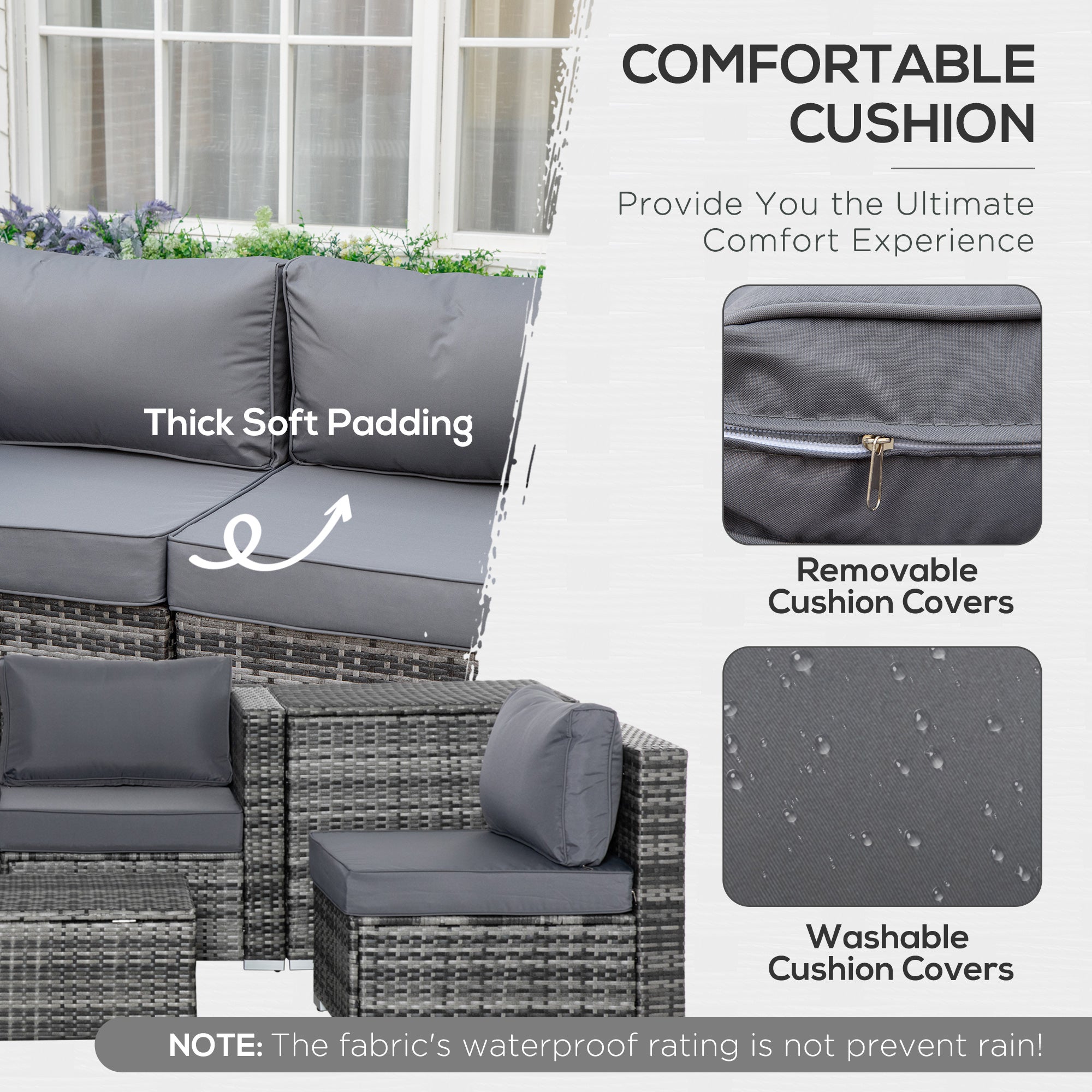 Poly Rattan Wicker 4 Pieces Garden Sofa Set With Storage Box and Glass Top Table - Velmora