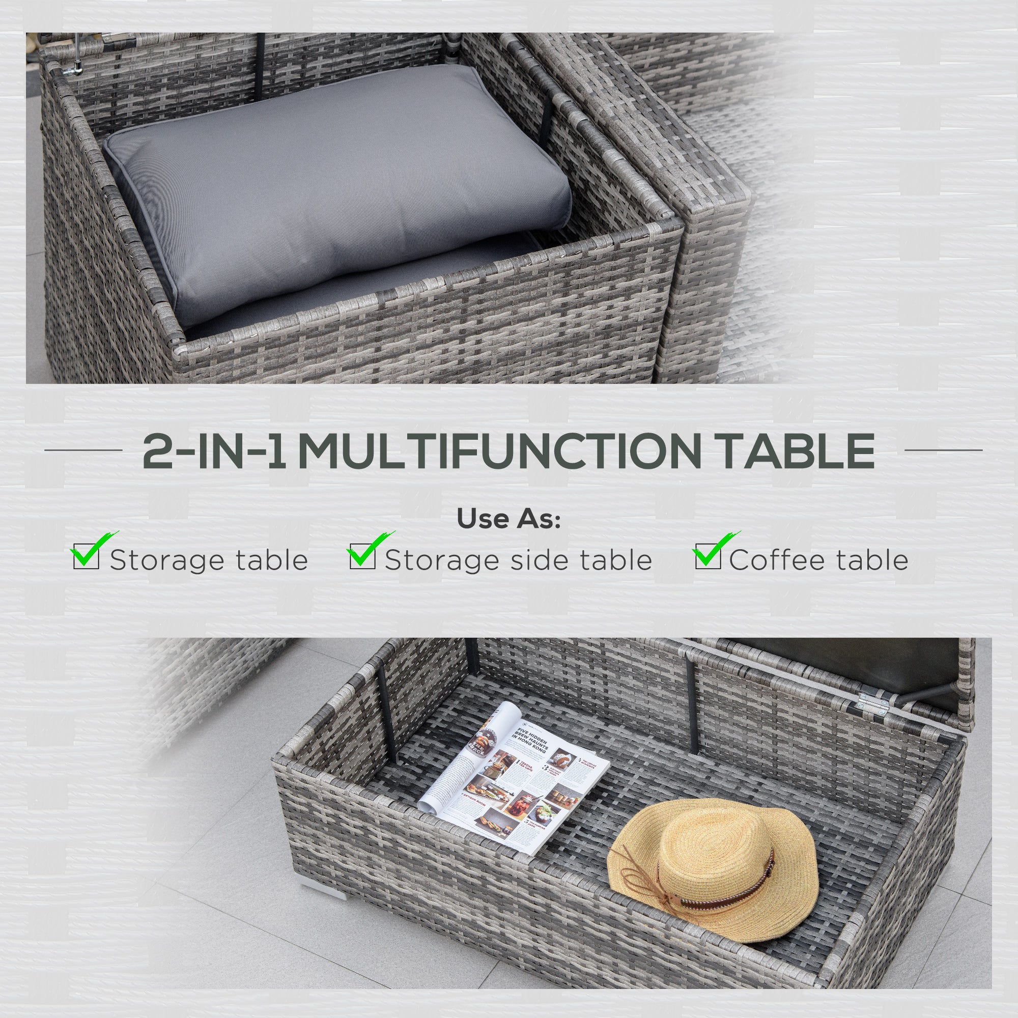 Poly Rattan Wicker 4 Pieces Garden Sofa Set With Storage Box and Glass Top Table - Velmora
