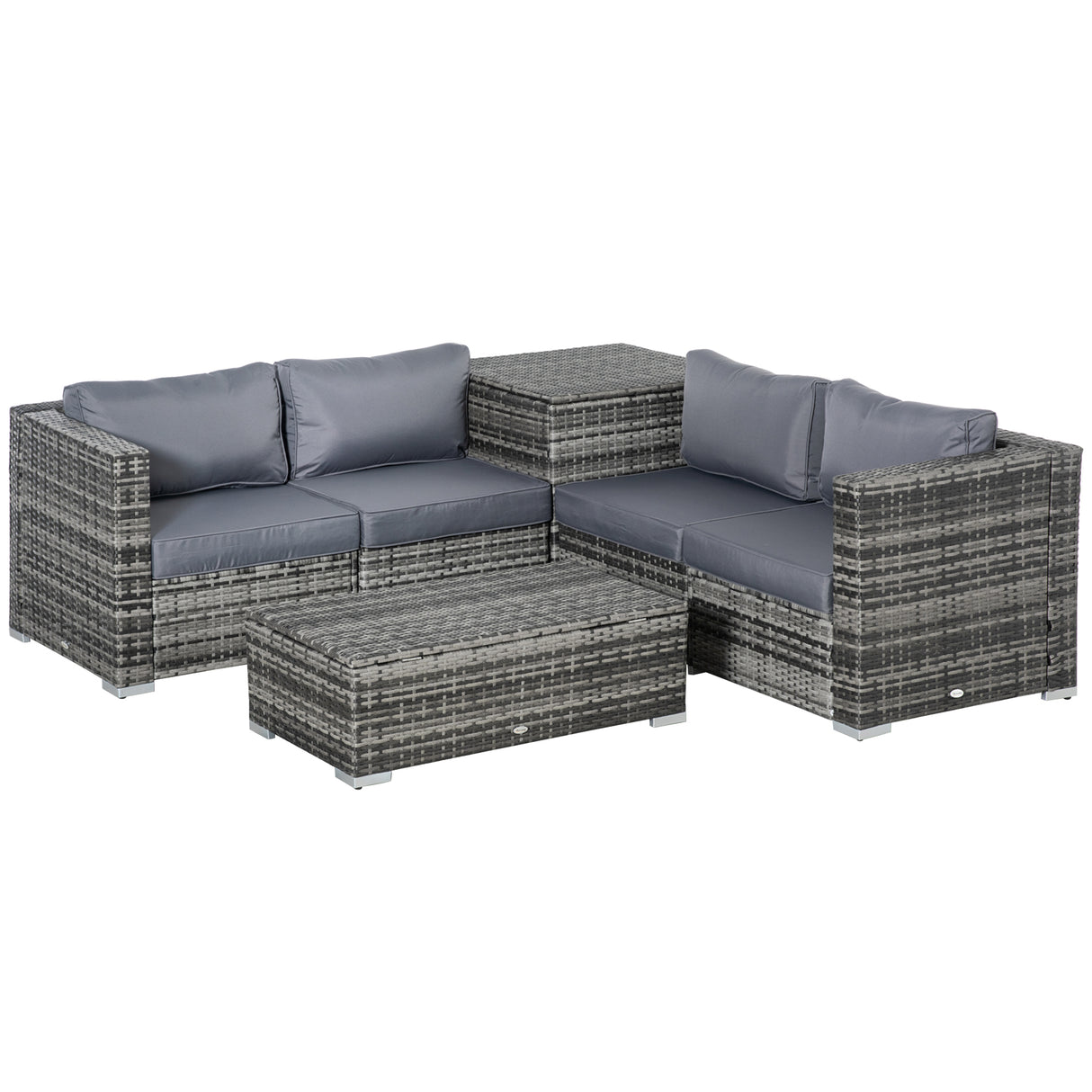 Poly Rattan Wicker 4 Pieces Garden Sofa Set With Storage Box and Glass Top Table - Velmora