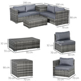Poly Rattan Wicker 4 Pieces Garden Sofa Set With Storage Box and Glass Top Table - Velmora