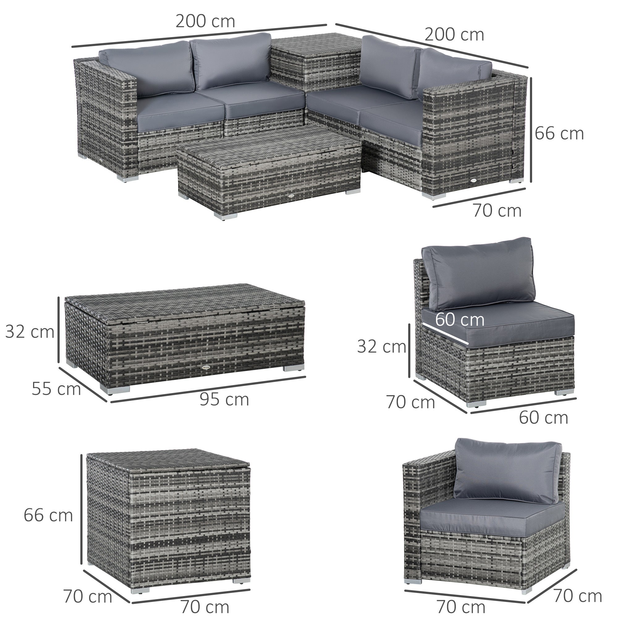 Poly Rattan Wicker 4 Pieces Garden Sofa Set With Storage Box and Glass Top Table - Velmora