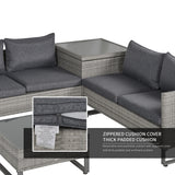 Poly Rattan Wicker 4 Pieces Garden Sofa Set With Storage Box and Glass Top Table - Velmora