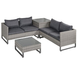 Poly Rattan Wicker 4 Pieces Garden Sofa Set With Storage Box and Glass Top Table - Velmora
