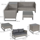 Poly Rattan Wicker 4 Pieces Garden Sofa Set With Storage Box and Glass Top Table - Velmora