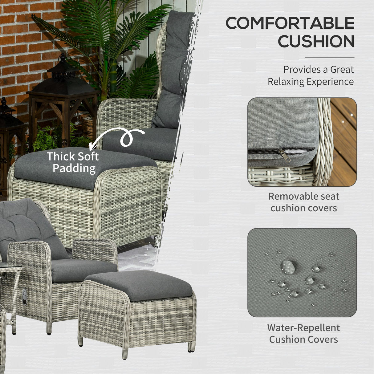 Poly Rattan Wicker 5 Pieces Garden Bistro Set With Reclining Armchairs - Velmora