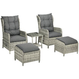 Poly Rattan Wicker 5 Pieces Garden Bistro Set With Reclining Armchairs - Velmora