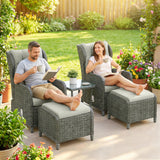 Poly Rattan Wicker 5 Pieces Garden Bistro Set With Reclining Armchairs - Velmora