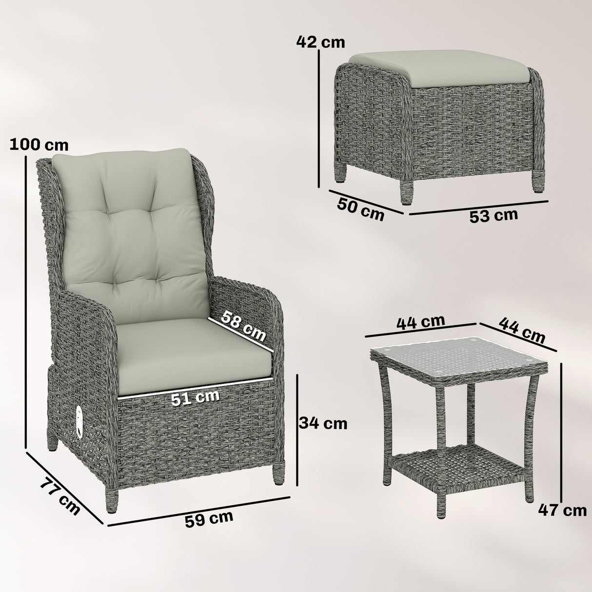 Poly Rattan Wicker 5 Pieces Garden Bistro Set With Reclining Armchairs - Velmora