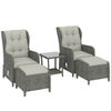 Poly Rattan Wicker 5 Pieces Garden Bistro Set With Reclining Armchairs - Velmora