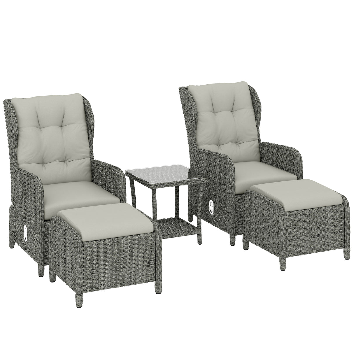 Poly Rattan Wicker 5 Pieces Garden Bistro Set With Reclining Armchairs - Velmora