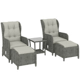 Poly Rattan Wicker 5 Pieces Garden Bistro Set With Reclining Armchairs - Velmora