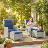 Poly Rattan Wicker 5 Pieces Garden Bistro Set With Reclining Armchairs - Velmora