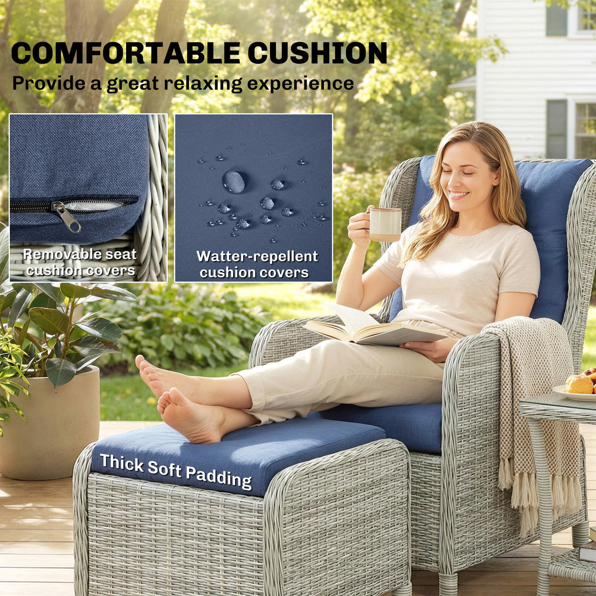 Poly Rattan Wicker 5 Pieces Garden Bistro Set With Reclining Armchairs - Velmora