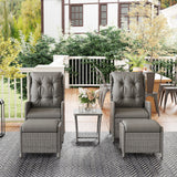 Poly Rattan Wicker 5 Pieces Garden Bistro Set With Reclining Armchairs - Velmora
