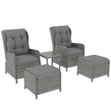 Poly Rattan Wicker 5 Pieces Garden Bistro Set With Reclining Armchairs - Velmora