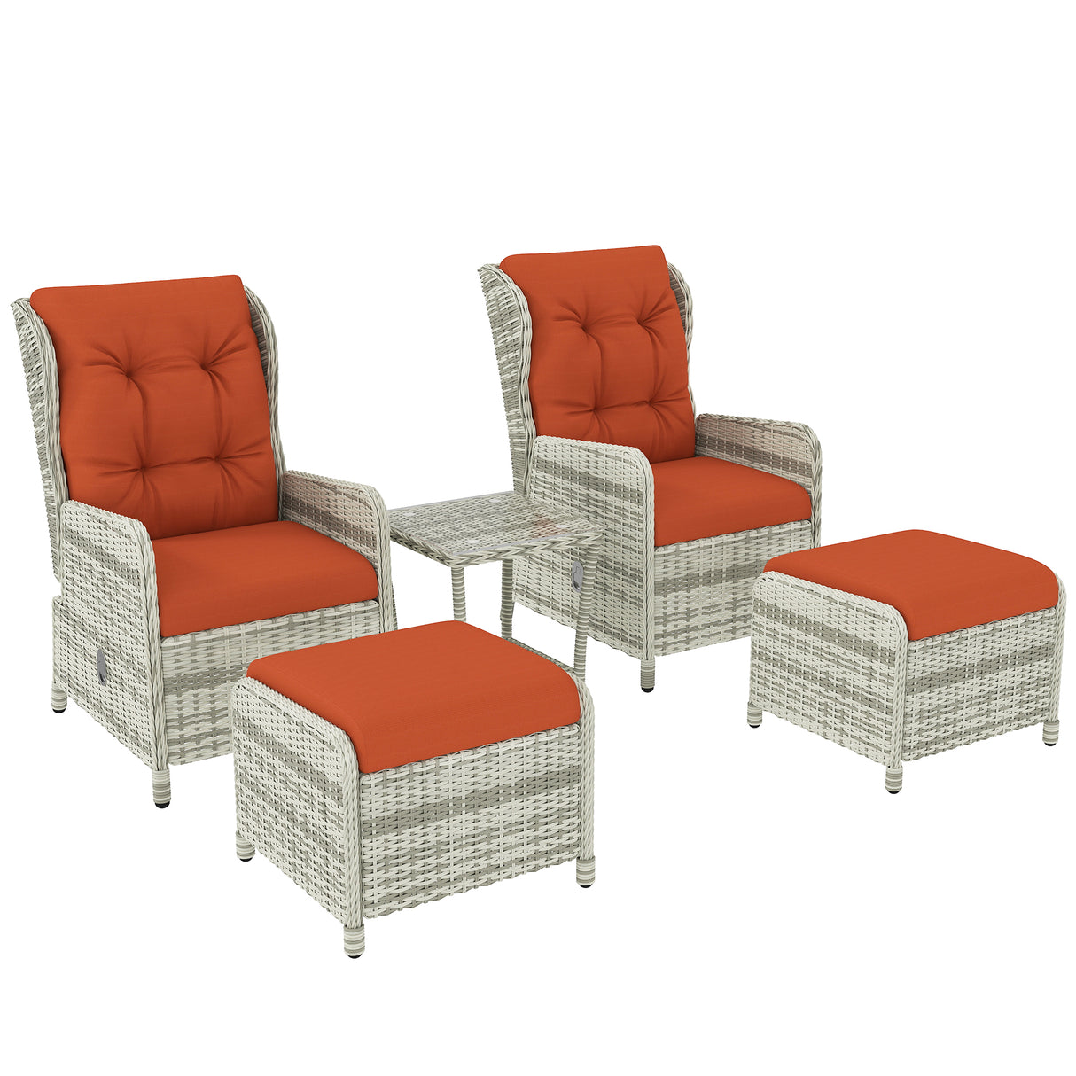 Poly Rattan Wicker 5 Pieces Garden Bistro Set With Reclining Armchairs - Velmora