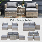 Poly Rattan Wicker 5 Pieces Garden Sofa Set in Aluminium Frame - Velmora