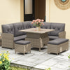 Poly Rattan Wicker 6 Pieces Garden Sofa Set and Liftable Coffee Table - Velmora