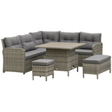 Poly Rattan Wicker 6 Pieces Garden Sofa Set and Liftable Coffee Table - Velmora