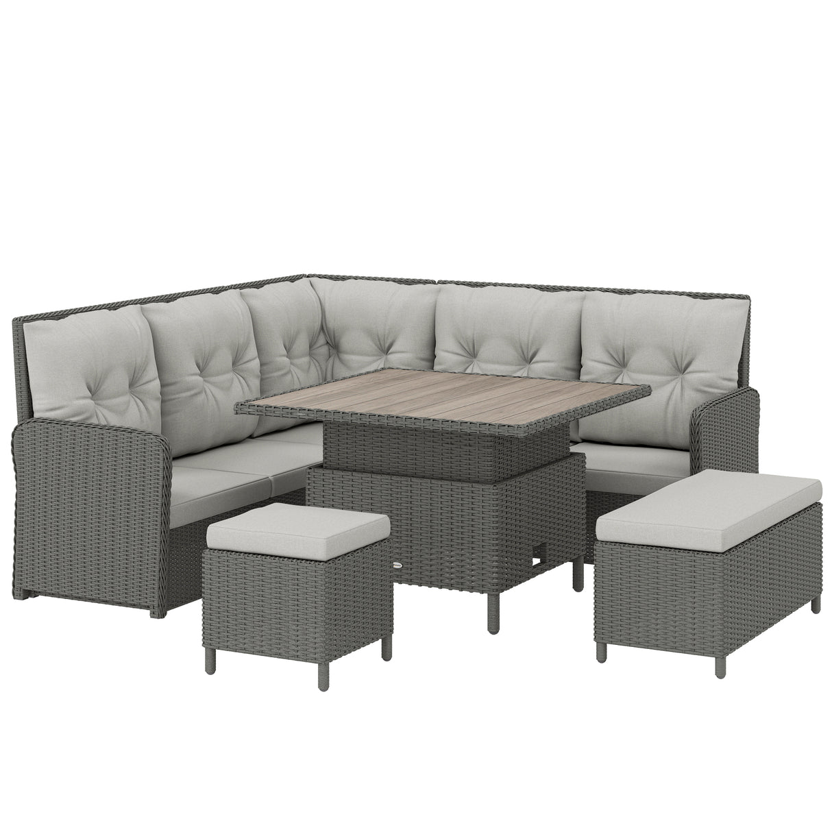 Poly Rattan Wicker 6 Pieces Garden Sofa Set and Liftable Coffee Table - Velmora