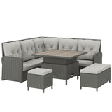 Poly Rattan Wicker 6 Pieces Garden Sofa Set and Liftable Coffee Table - Velmora