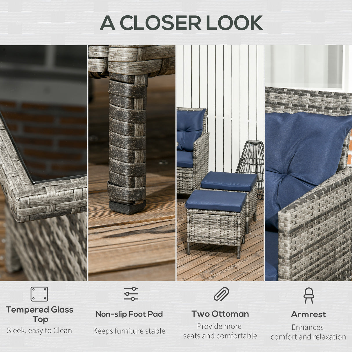 Poly Rattan Wicker 7 Seater Garden Sofa Set With Glass Table - Velmora