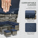 Poly Rattan Wicker 7 Seater Garden Sofa Set With Glass Table - Velmora
