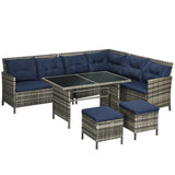 Poly Rattan Wicker 7 Seater Garden Sofa Set With Glass Table - Velmora