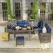 Poly Rattan Wicker 7 Seater Garden Sofa Set With Glass Table - Velmora