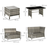 Poly Rattan Wicker 7 Seater Garden Sofa Set With Glass Table - Velmora