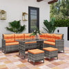 Poly Rattan Wicker 7 Seater Garden Sofa Set With Glass Table - Velmora