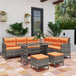 Poly Rattan Wicker 7 Seater Garden Sofa Set With Glass Table - Velmora