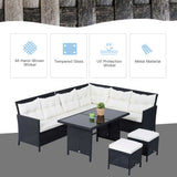 Poly Rattan Wicker 7 Seater Garden Sofa Set With Glass Table - Velmora